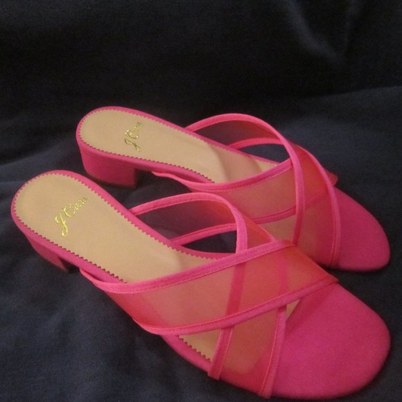 size 9 J.Crew florescent pink FLORENCE sandal slides mules low heel - Picture 1 of 7